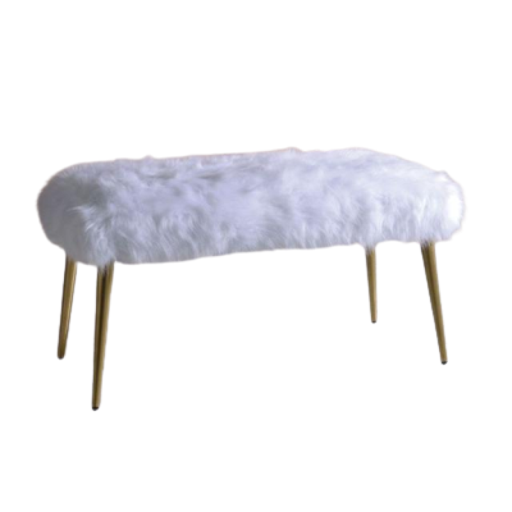 18 White and Gold Upholstered Faux Fur Bench