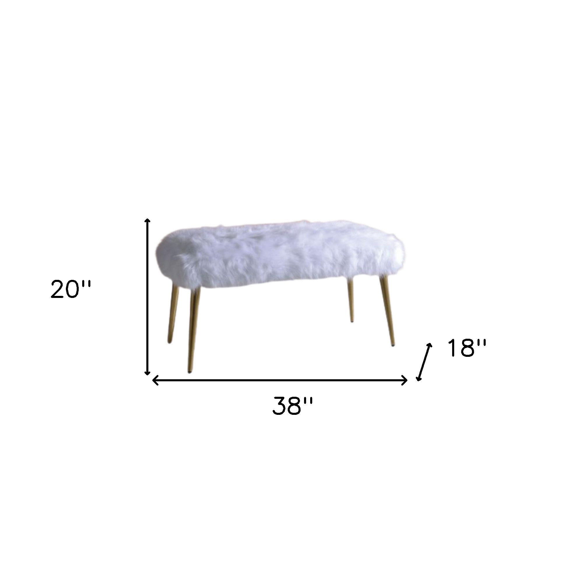 18 White and Gold Upholstered Faux Fur Bench