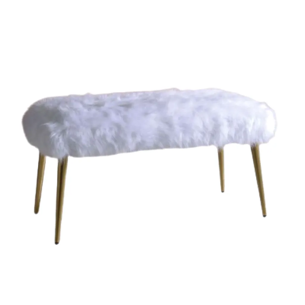 18 White and Gold Upholstered Faux Fur Bench