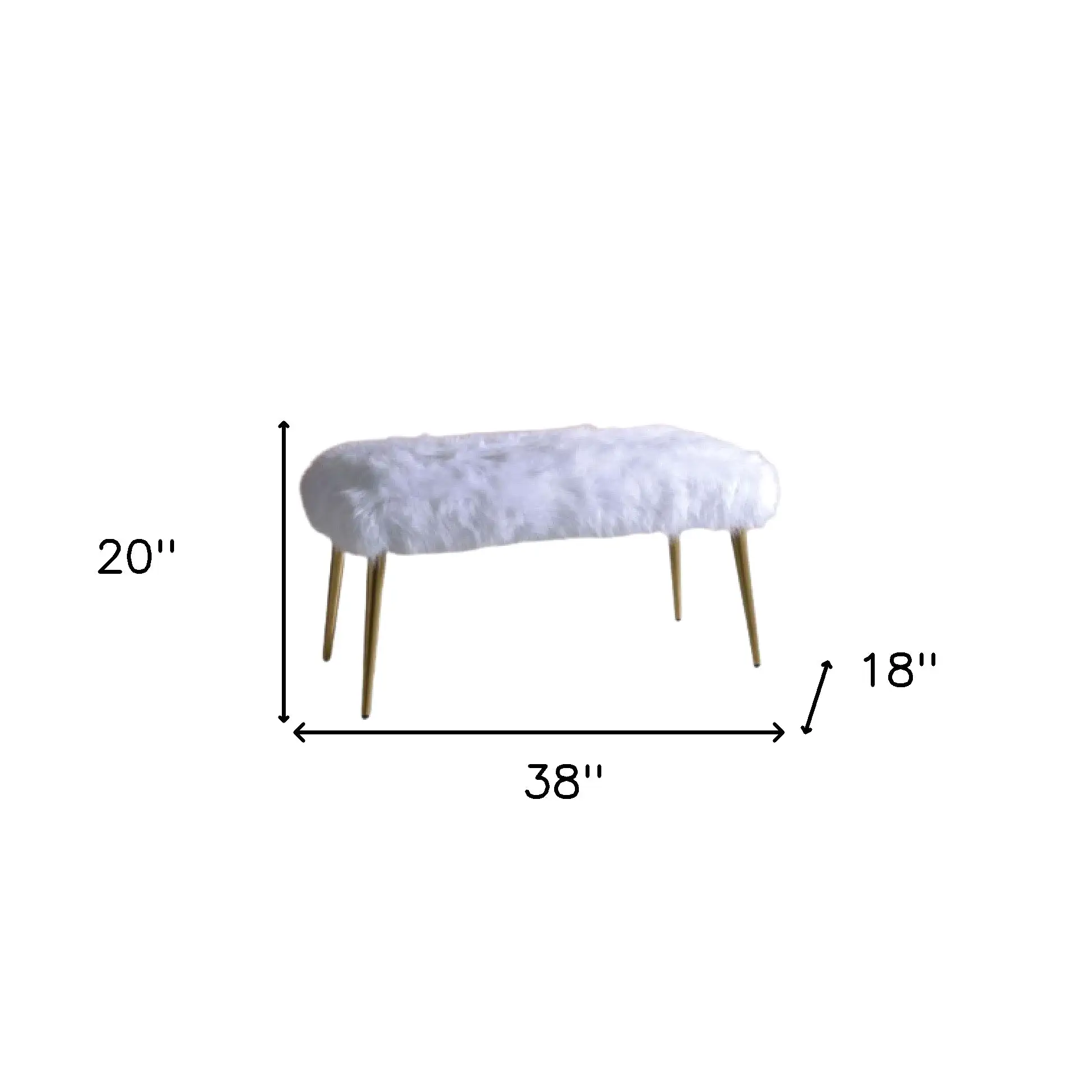 18 White and Gold Upholstered Faux Fur Bench