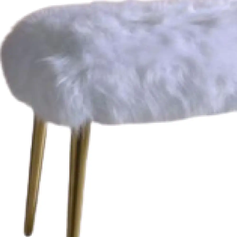 18 White and Gold Upholstered Faux Fur Bench