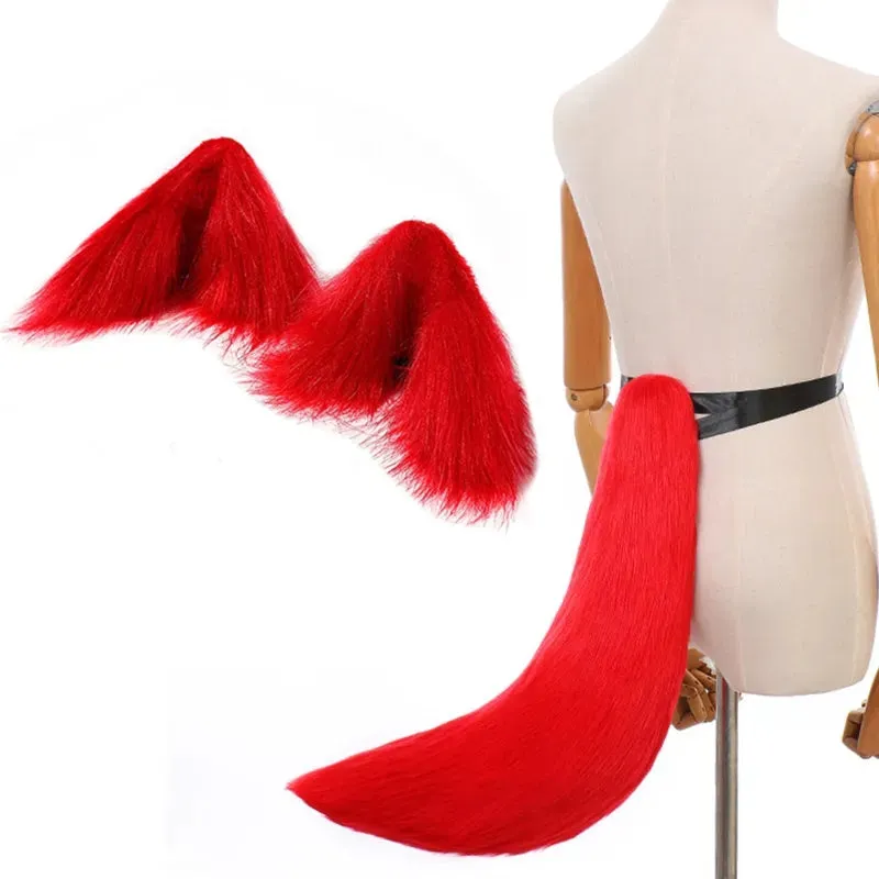 2pcs Cat Ears and Wolf Fox Animal Tail Cosplay Costume Faux Fur Hair Clip Headdress Halloween Birthday Party Plush Set