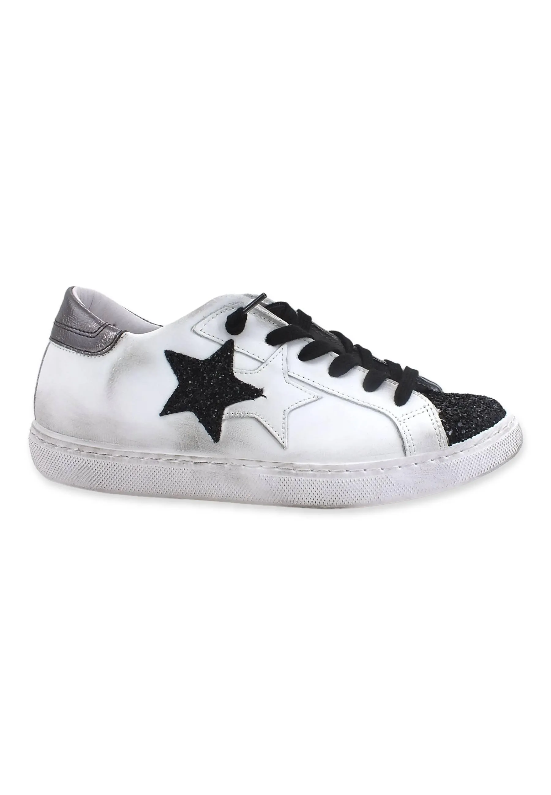 2STAR Sneaker Low Donna Glitter White Black 2SD3621