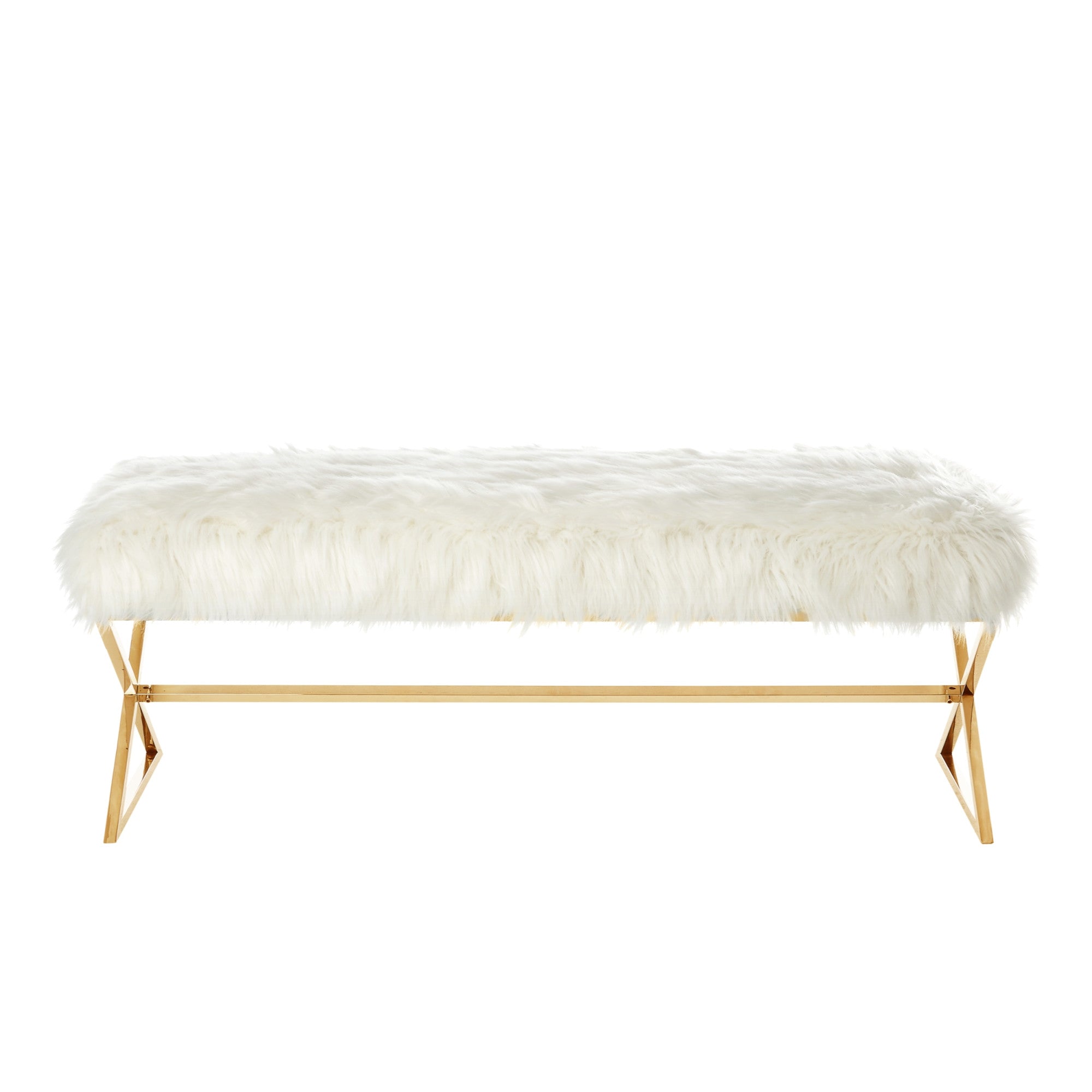 48 Gray And Silver Upholstered Faux Fur Bench