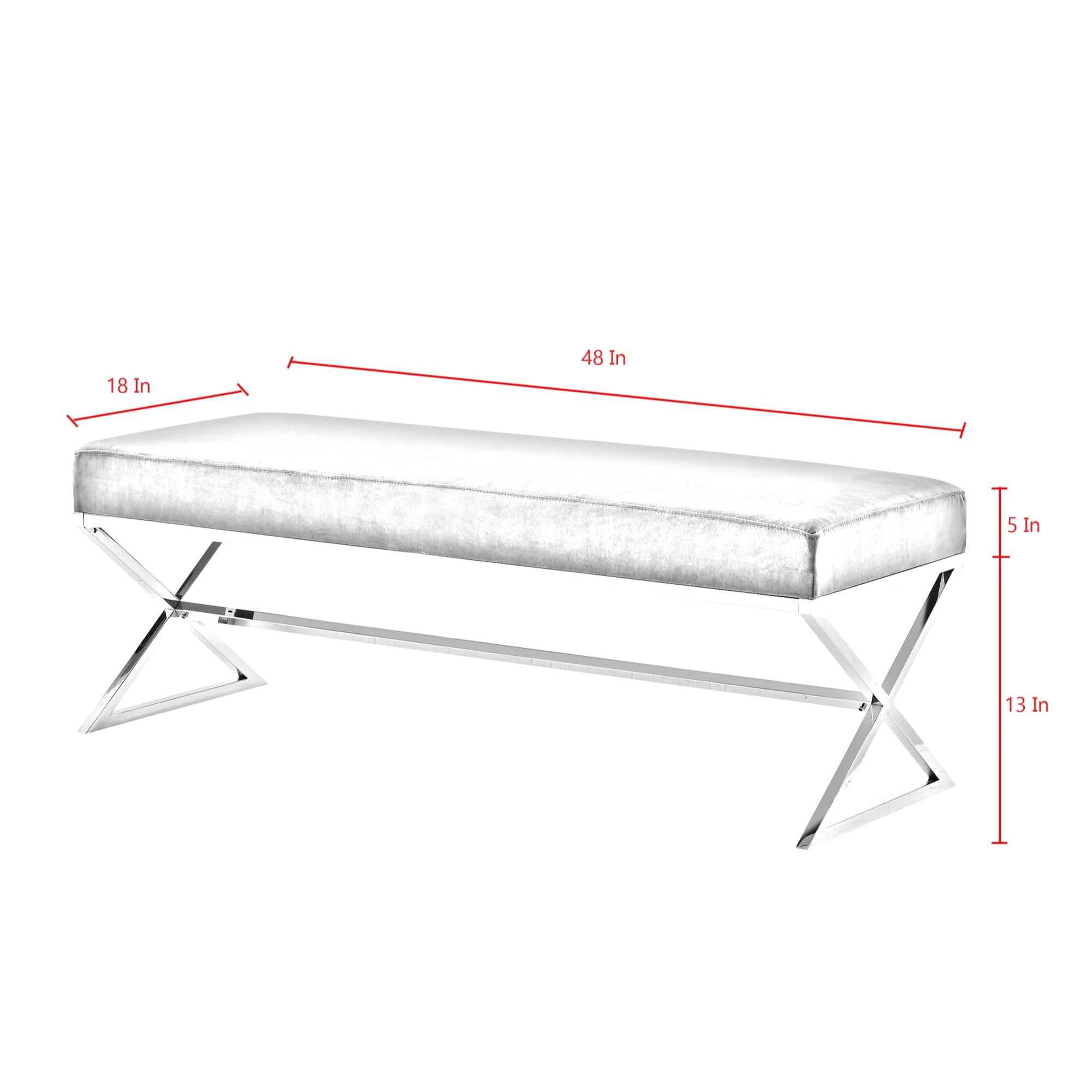 48 Gray And Silver Upholstered Faux Fur Bench