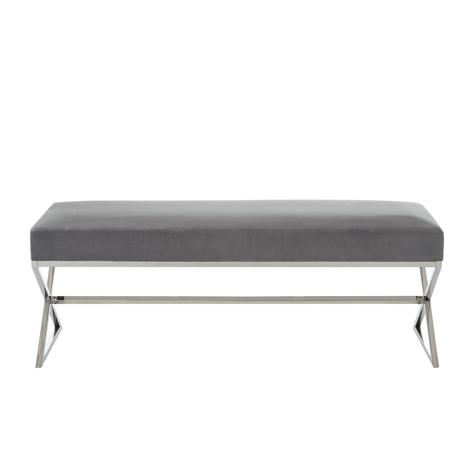 48 Gray And Silver Upholstered Faux Fur Bench