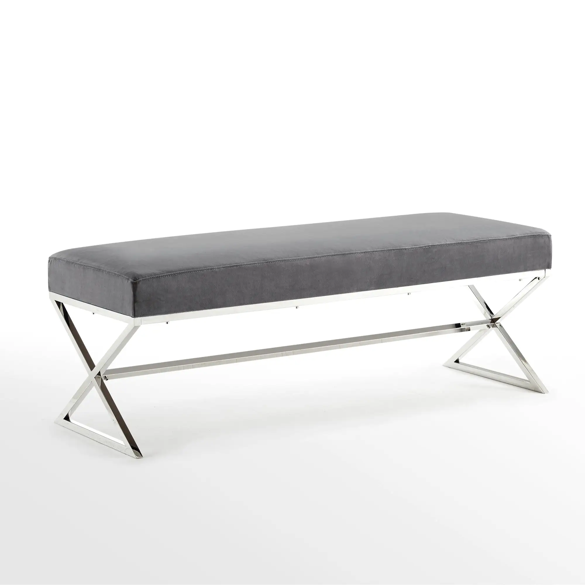 48 Gray And Silver Upholstered Faux Fur Bench