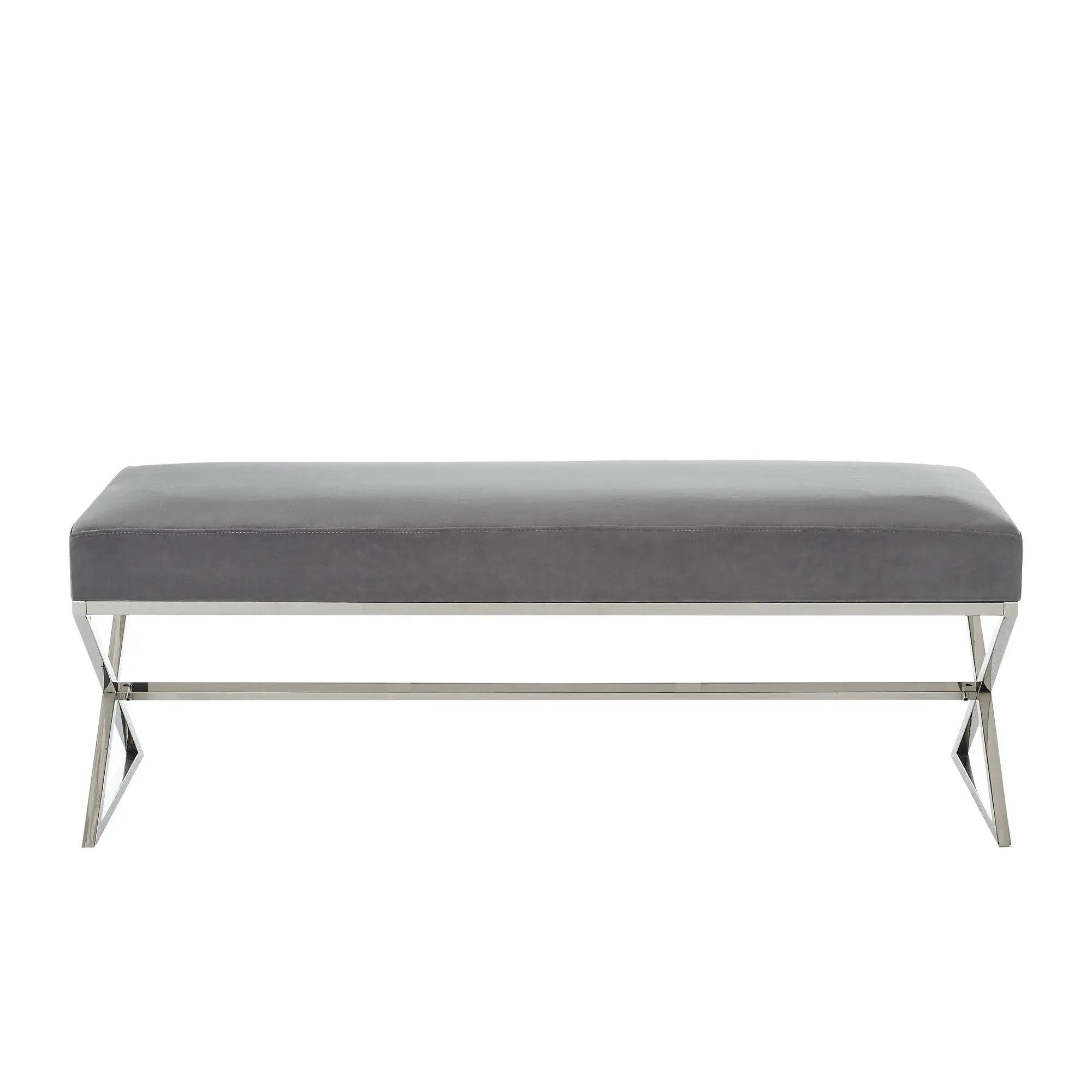 48 Gray And Silver Upholstered Faux Fur Bench