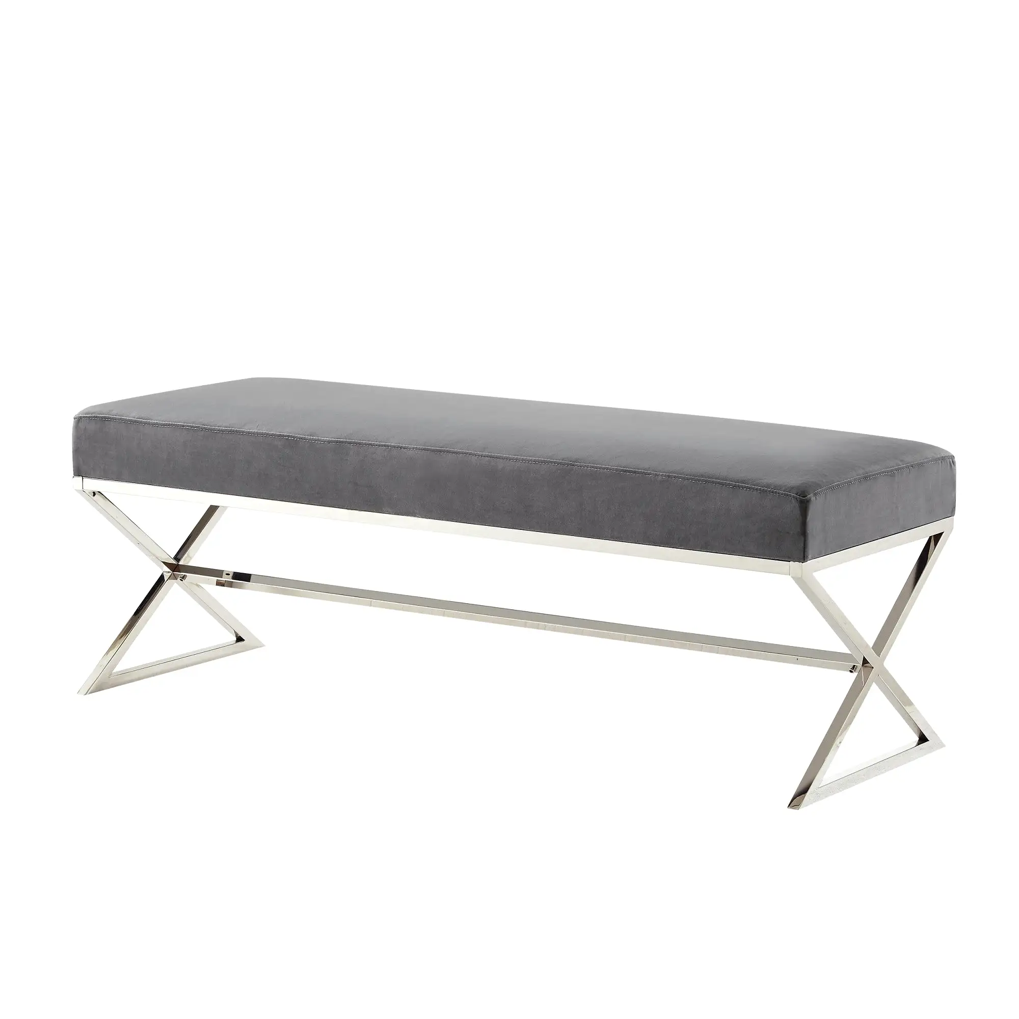 48 Gray And Silver Upholstered Faux Fur Bench