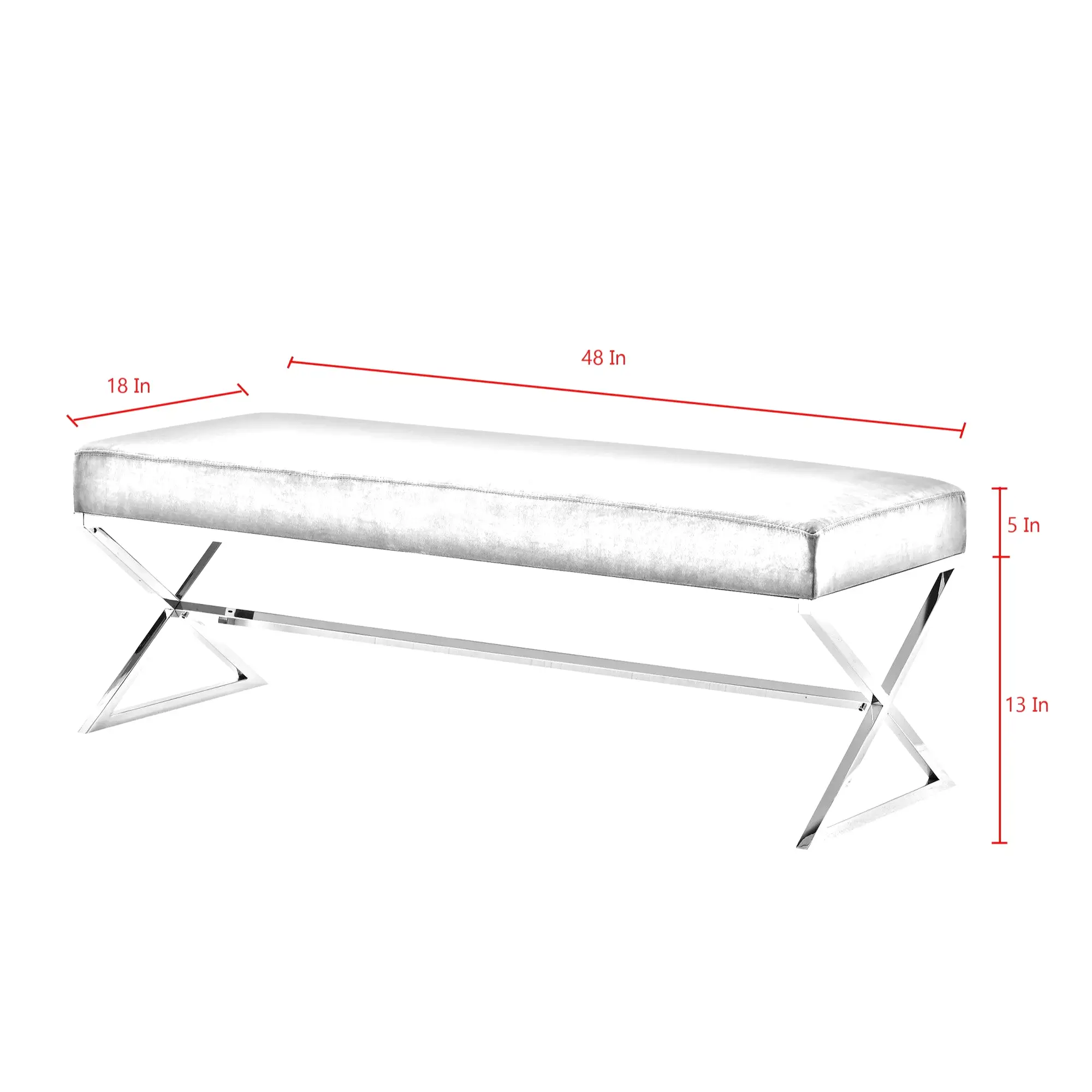 48 Gray And Silver Upholstered Faux Fur Bench