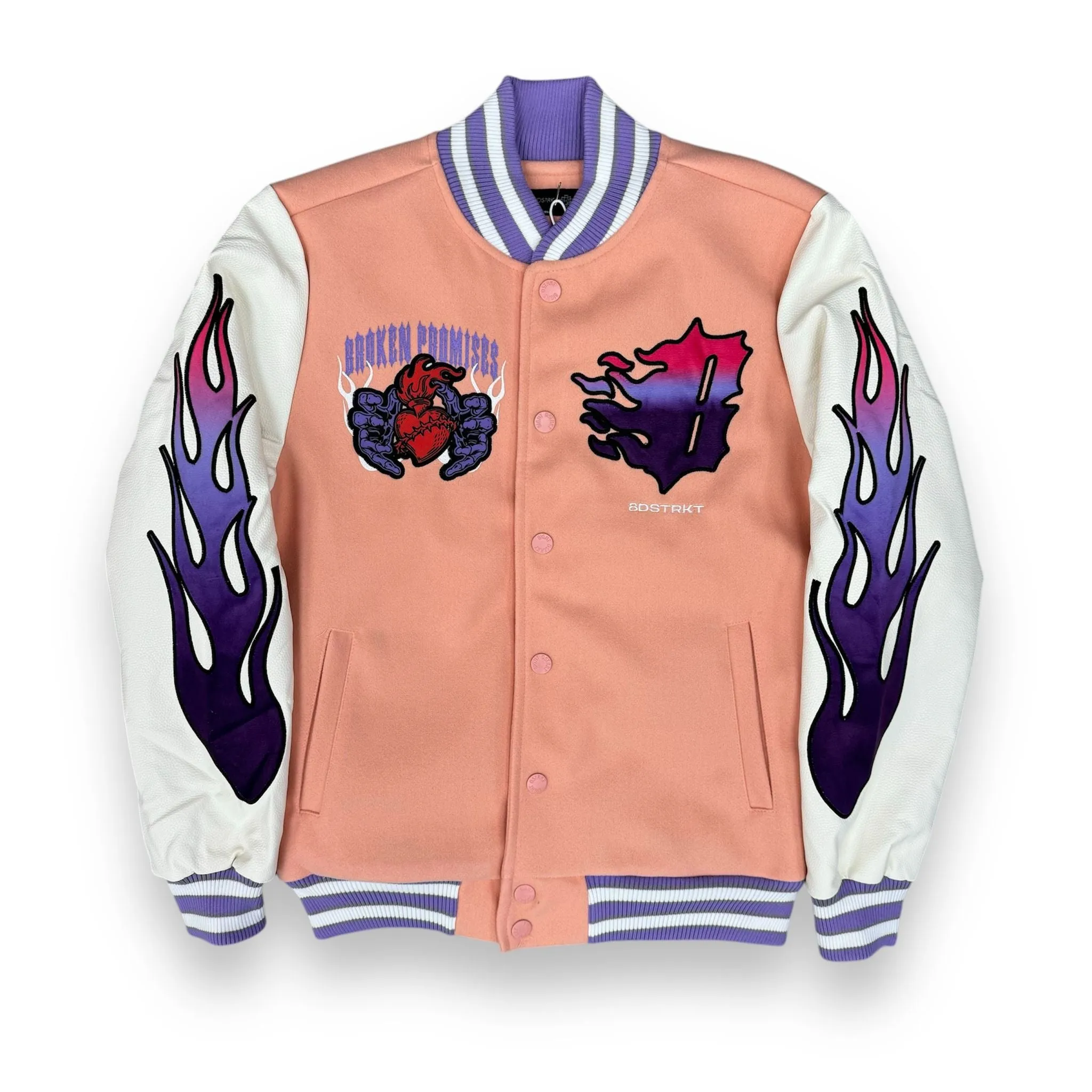 8ight Dstrkt Broken Promises Pink Varsity Jacket