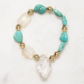 African Brass, Sleeping Beauty Turquoise, and Quartz Bloom Bracelet