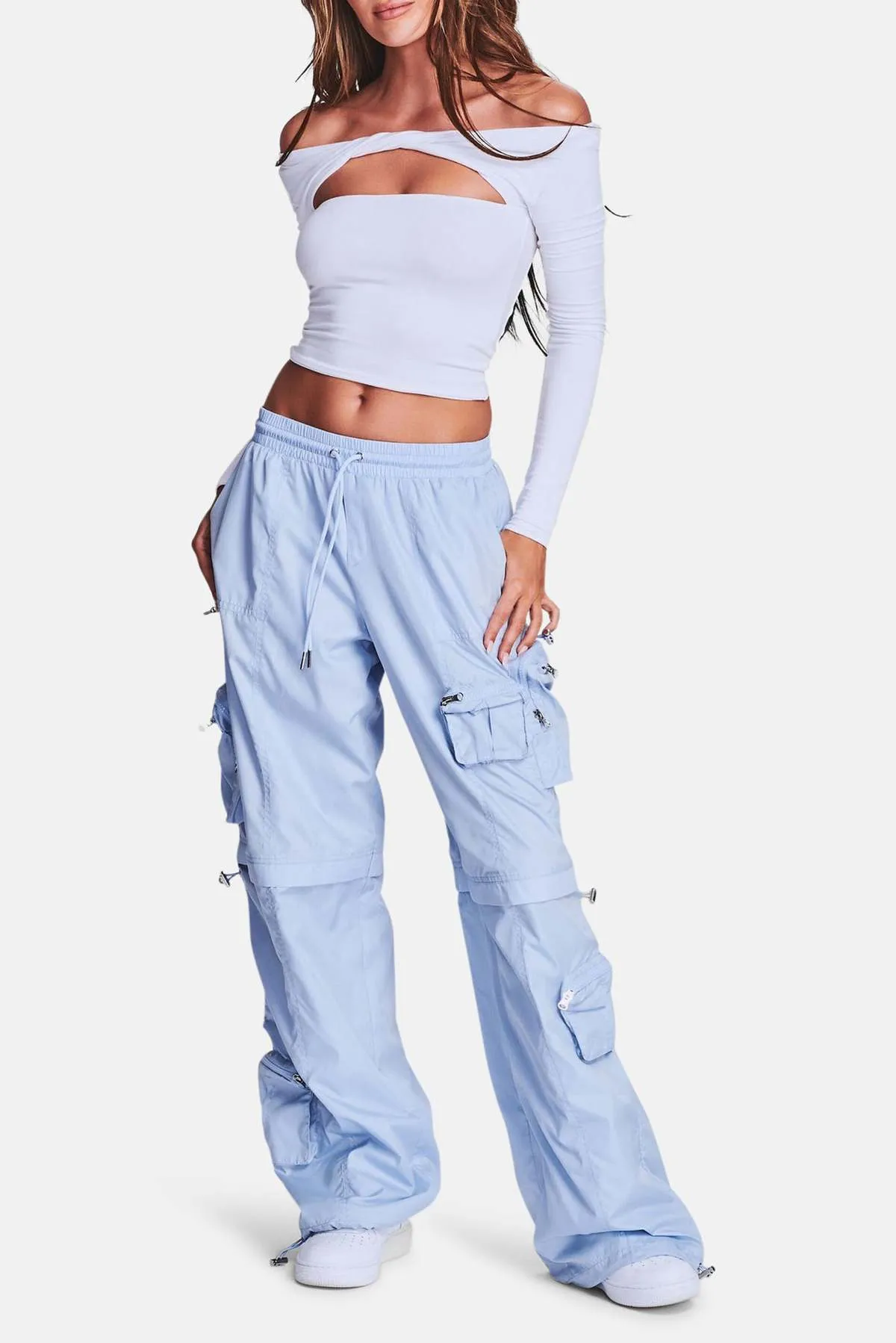 Alba Ruched Cargo Pant - Light Blue