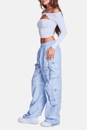 Alba Ruched Cargo Pant - Light Blue