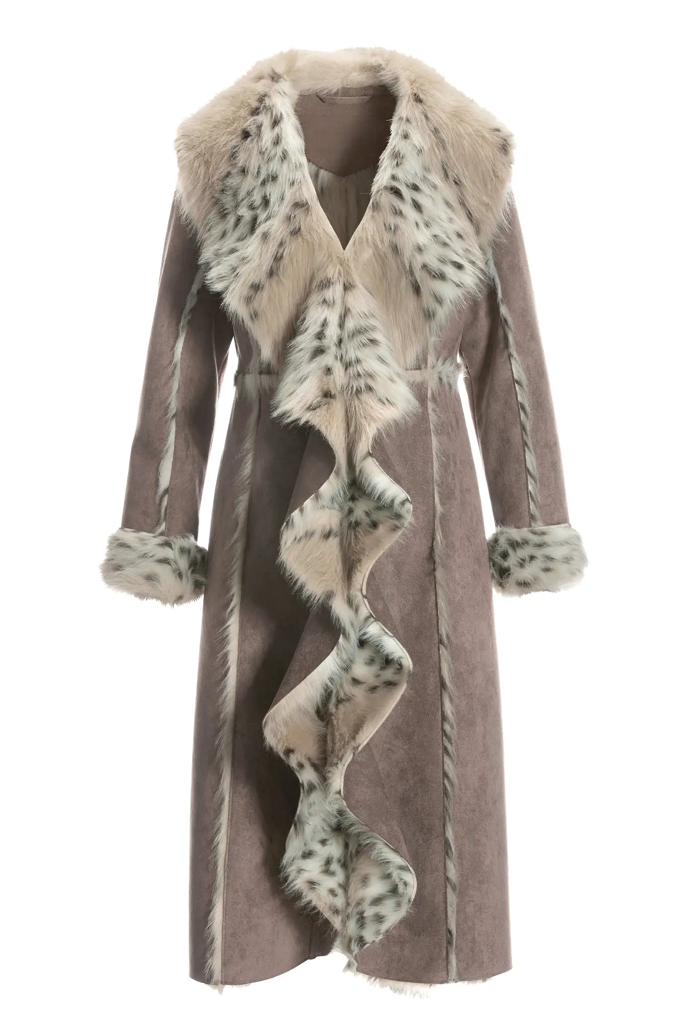 Animal Faux Fur Long Coat Gray Multi