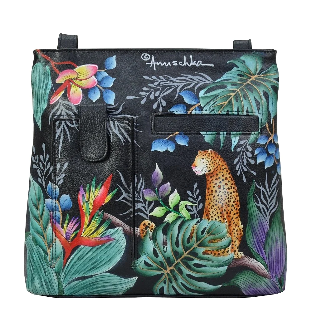 Anuschka Medium Crossbody With Double Zip Pockets Handbag 447 - Jungle Queen