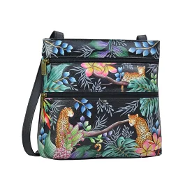 Anuschka Medium Crossbody With Double Zip Pockets Handbag 447 - Jungle Queen