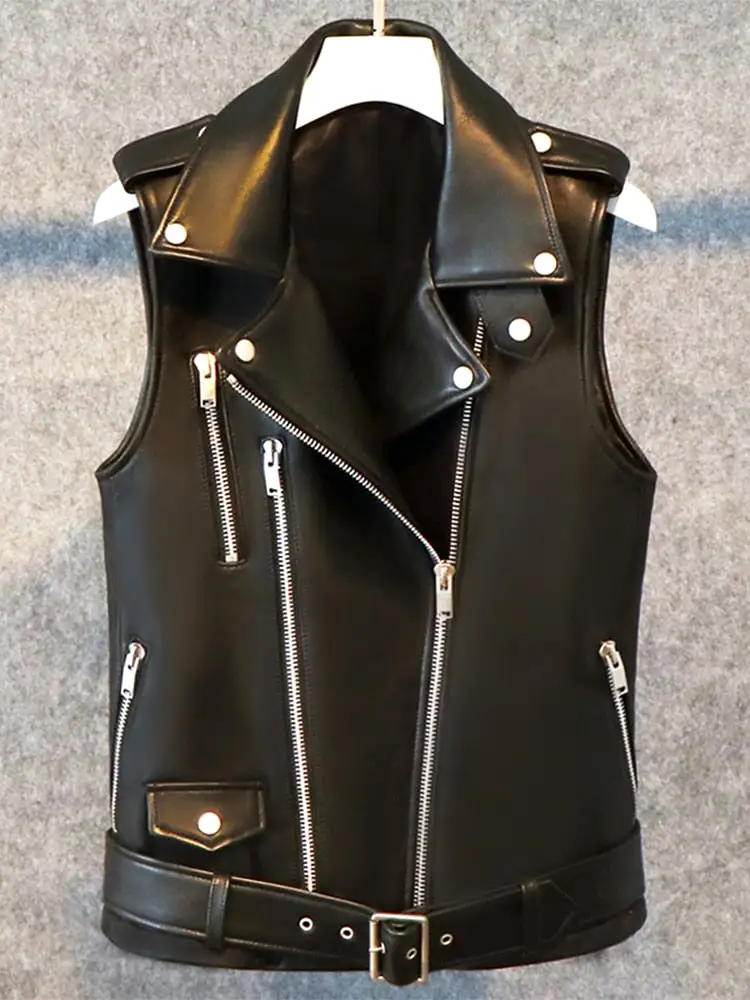 Ashore Biker Shop Autumn Short Black Spring Soft Faux Leather Motorcycle Vest Women Zipper Cool Sleeveless Biker Jacket 4xl 5xl 