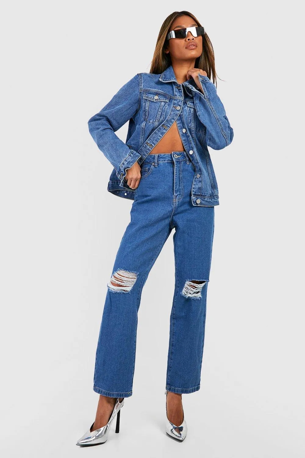 Basics High Waisted Ripped Straight Leg Jeans