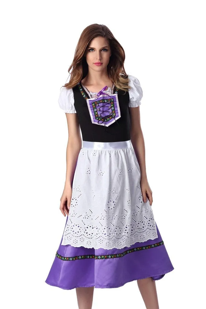 Beer Festival Cosplay Purple Maid Peasant Costume For Adult Women Halloween Carnival German Bavarian Oktoberfest Fancy Dress