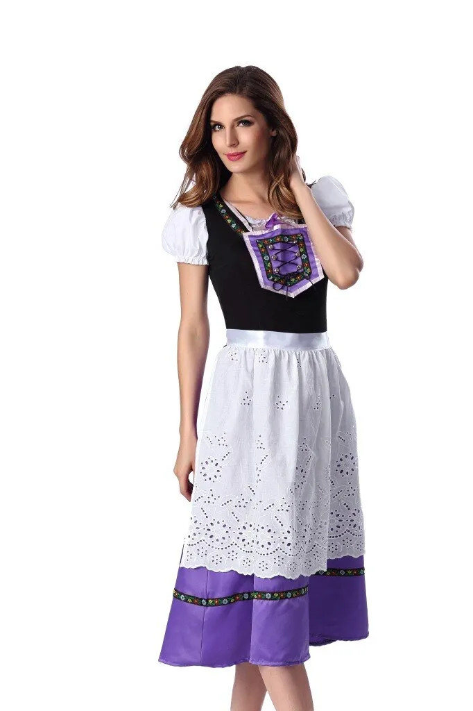 Beer Festival Cosplay Purple Maid Peasant Costume For Adult Women Halloween Carnival German Bavarian Oktoberfest Fancy Dress