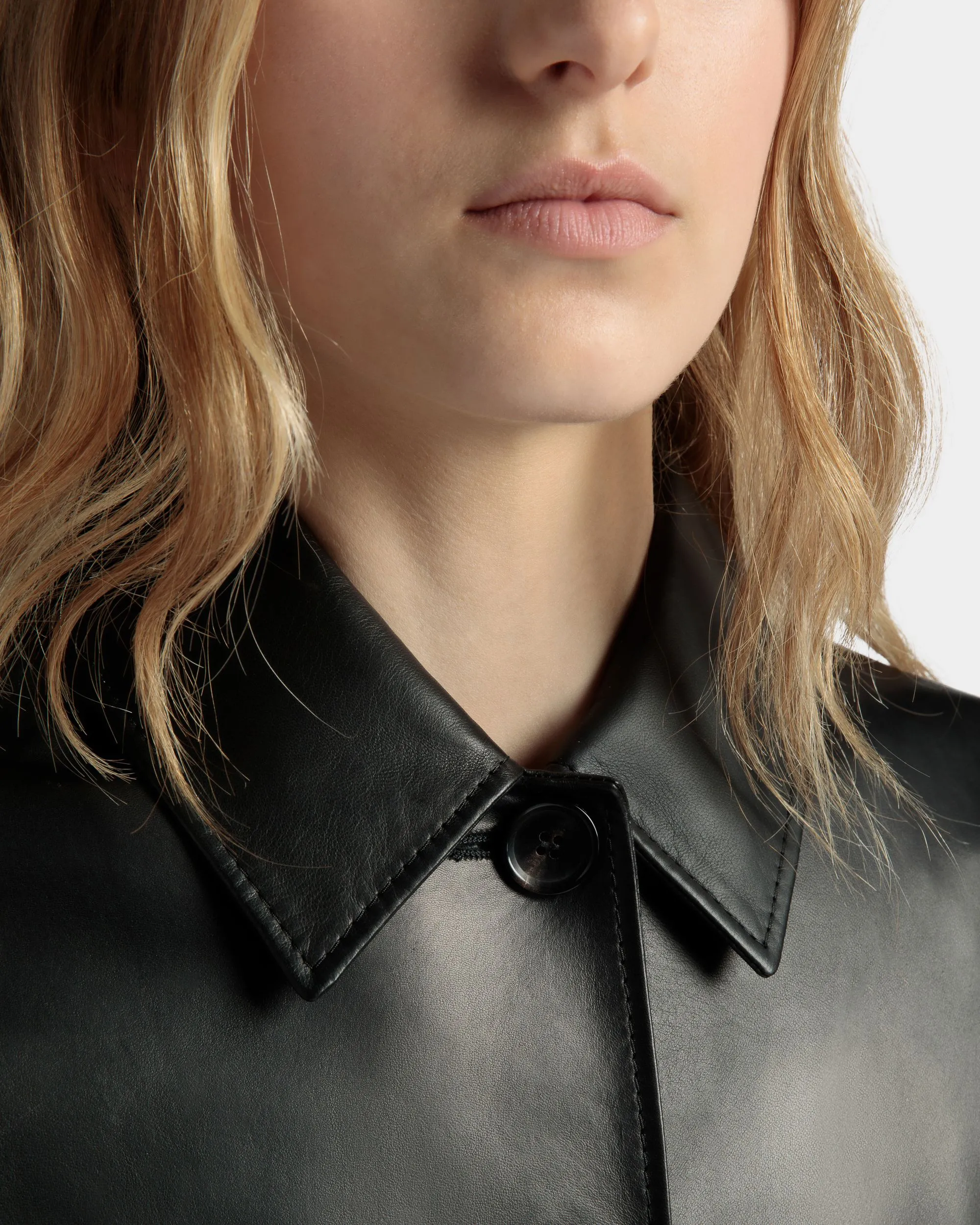 Belted Midi Coat in Black Leather 