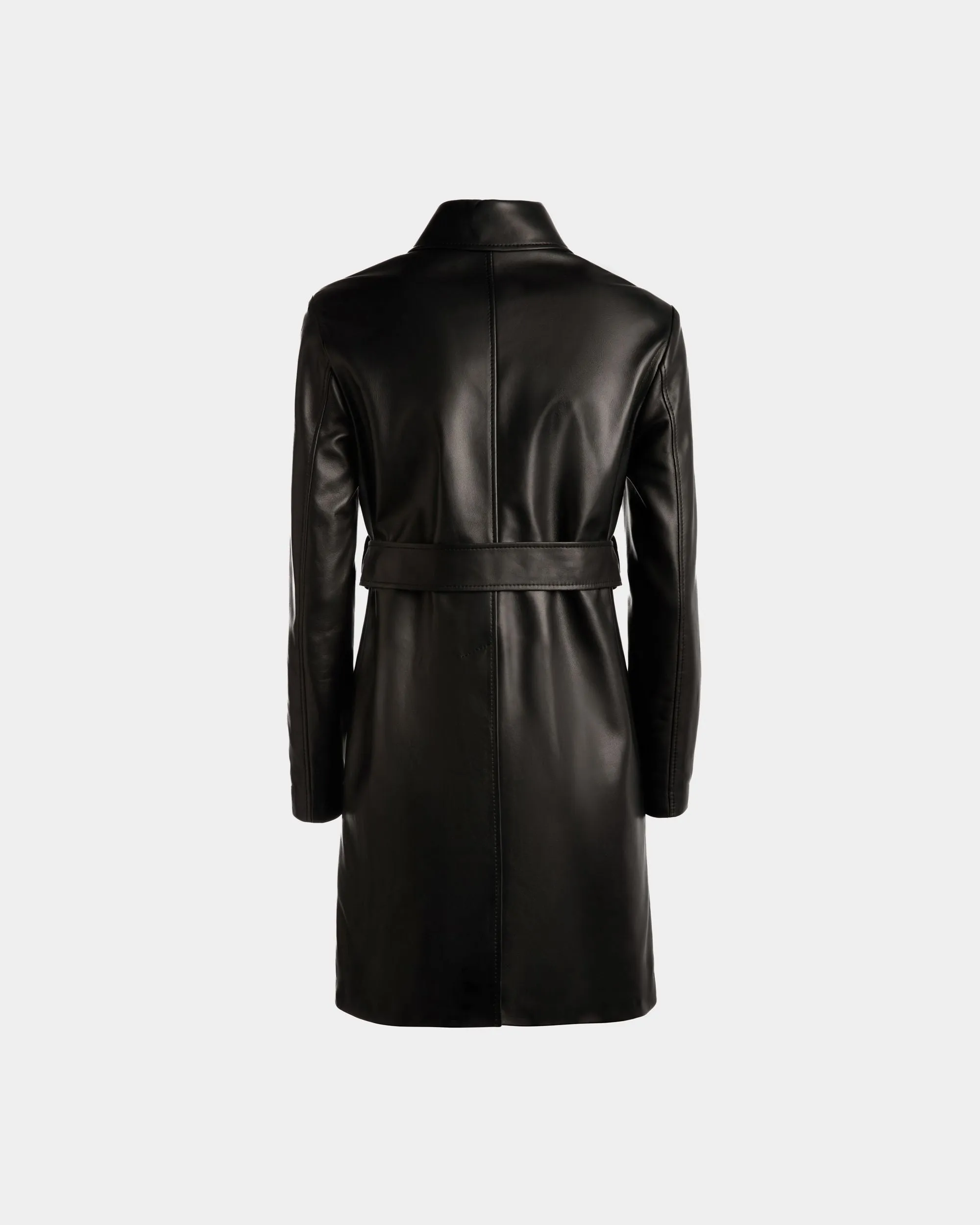 Belted Midi Coat in Black Leather 