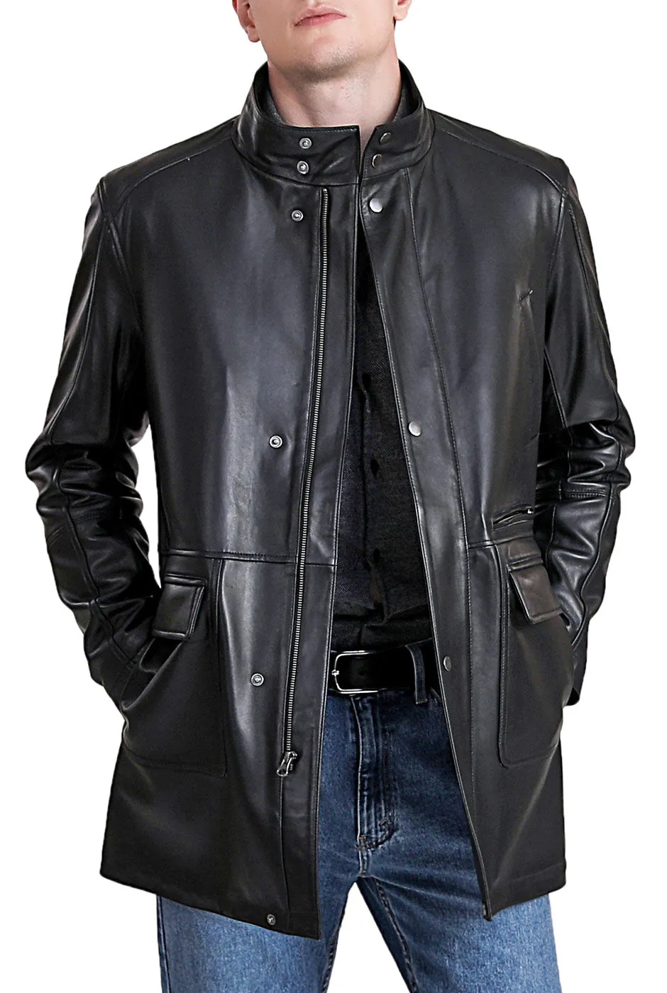 BGSD Men Kyle New Zealand Lambskin Leather Car Coat