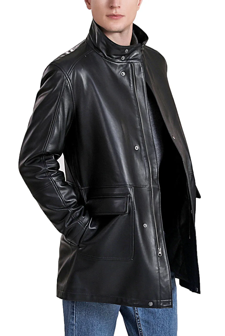 BGSD Men Kyle New Zealand Lambskin Leather Car Coat