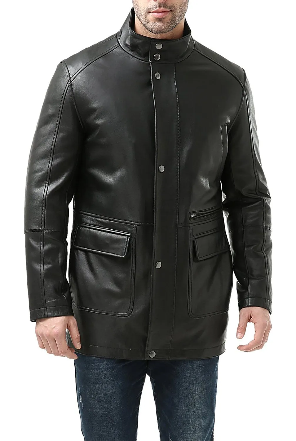 BGSD Men Kyle New Zealand Lambskin Leather Car Coat