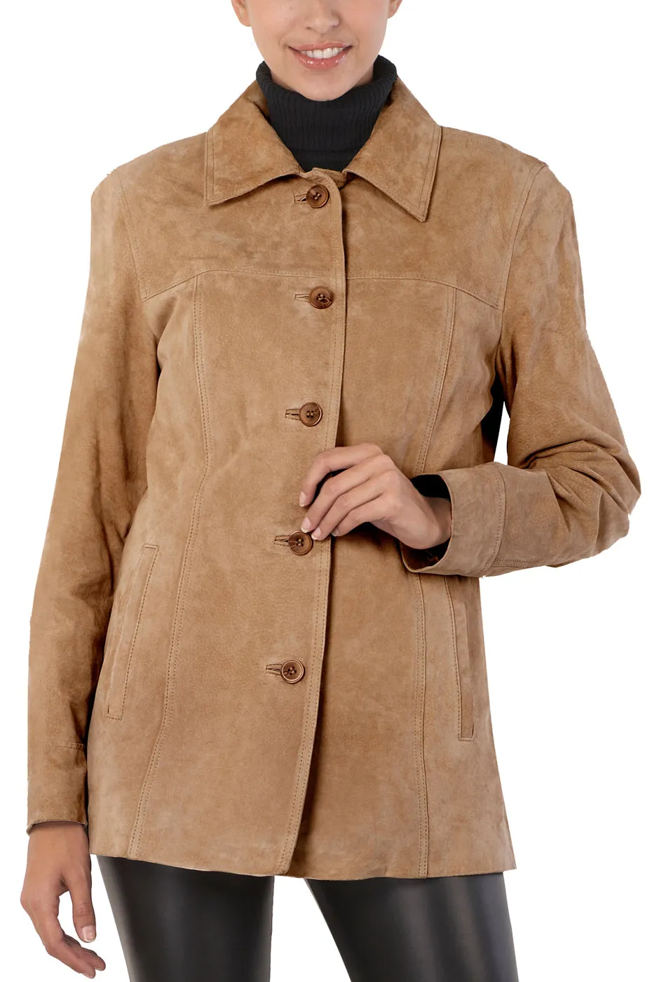 BGSD Women Anna Suede Leather Car Coat