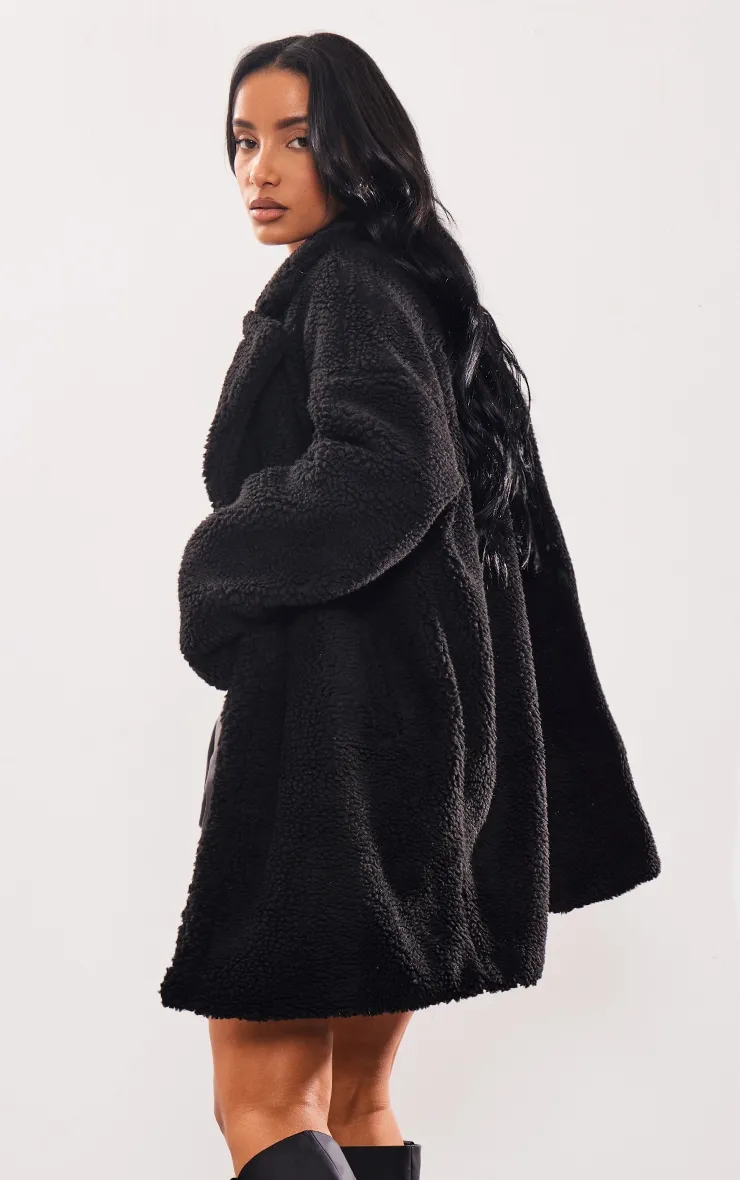 Black Borg Lapel Drop Arm Midi Coat