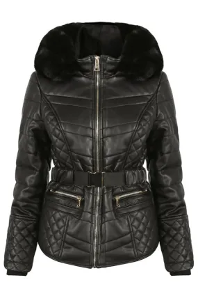 Black Fleece Fur Hood Puffer Jacket