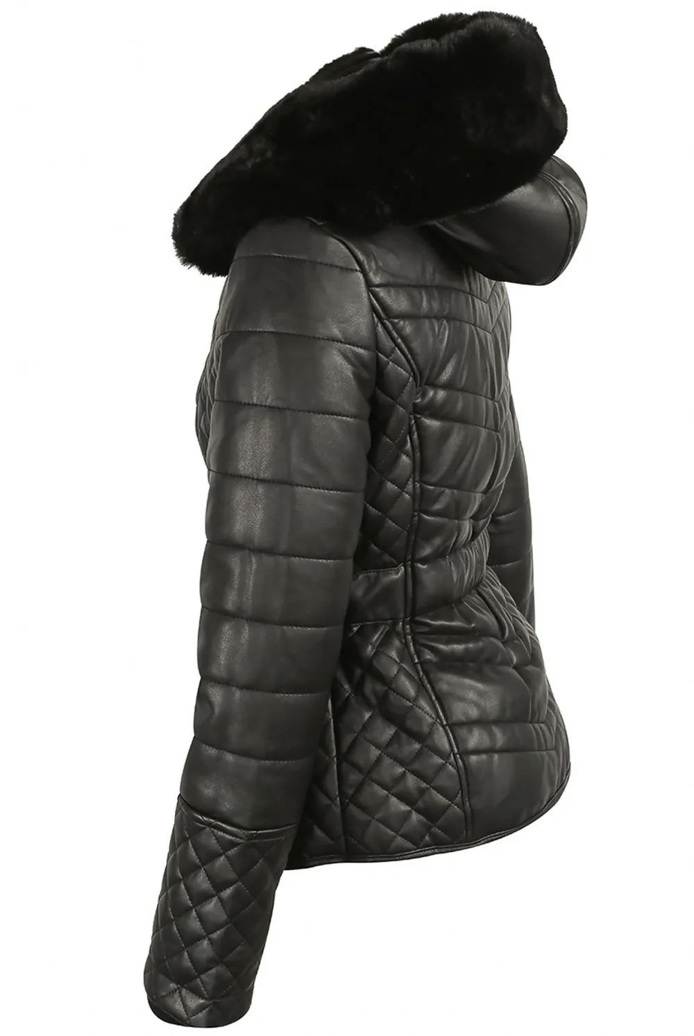 Black Fleece Fur Hood Puffer Jacket