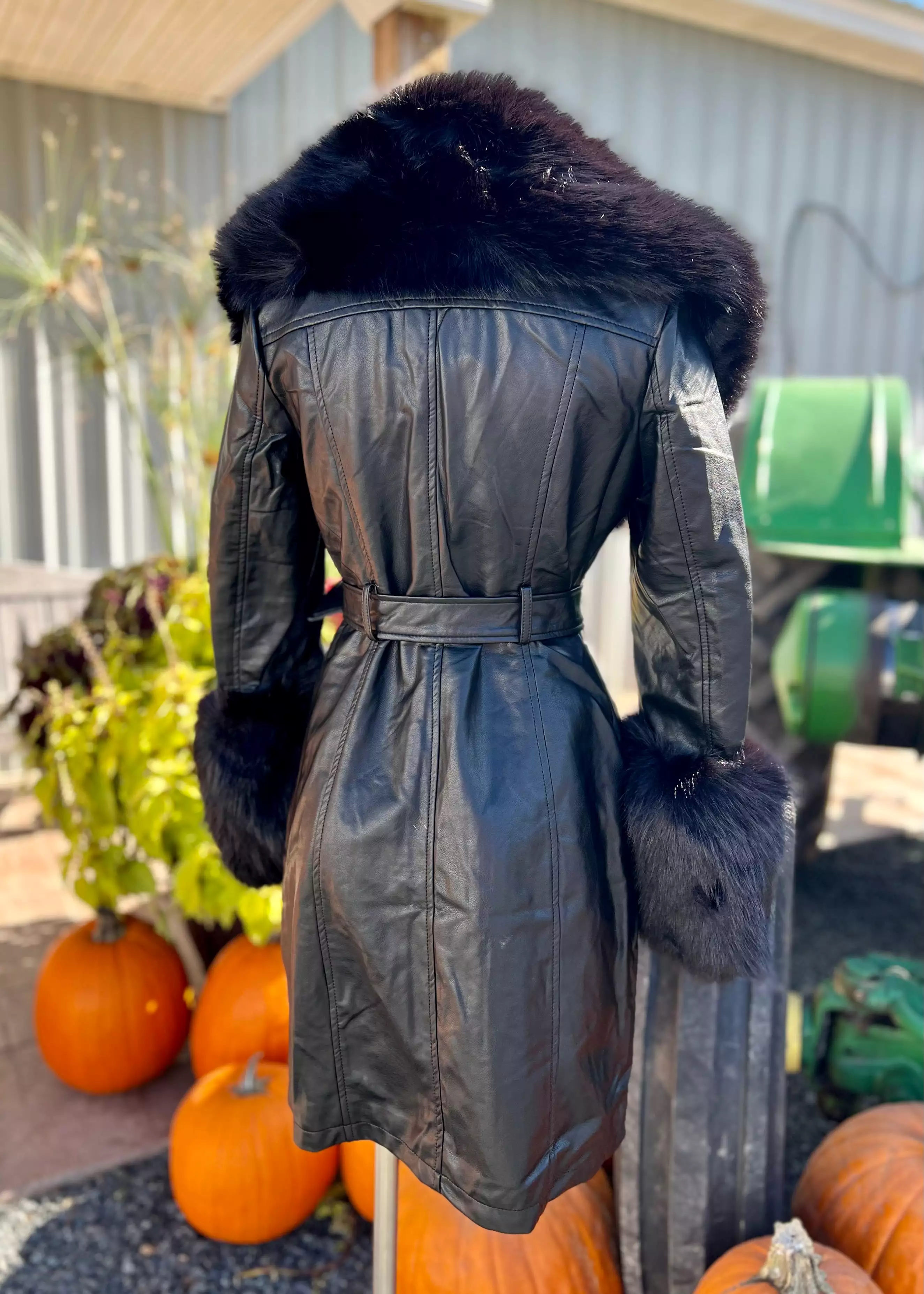 Black Fur Trimmed Jacket with Vegan Leather