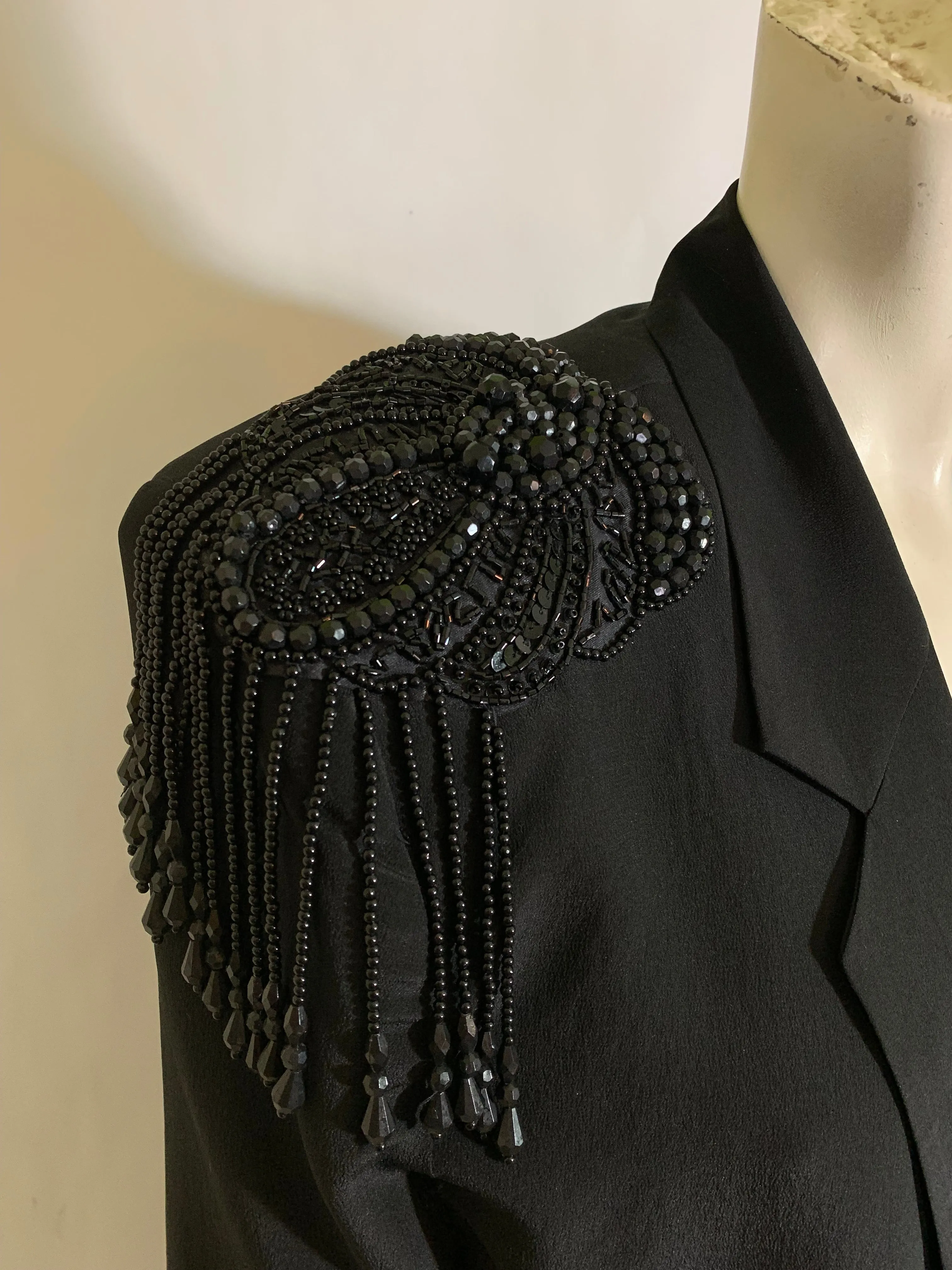 Black Oversized Boxy Blazer Jacket with Beaded Epaulets circa 1980s