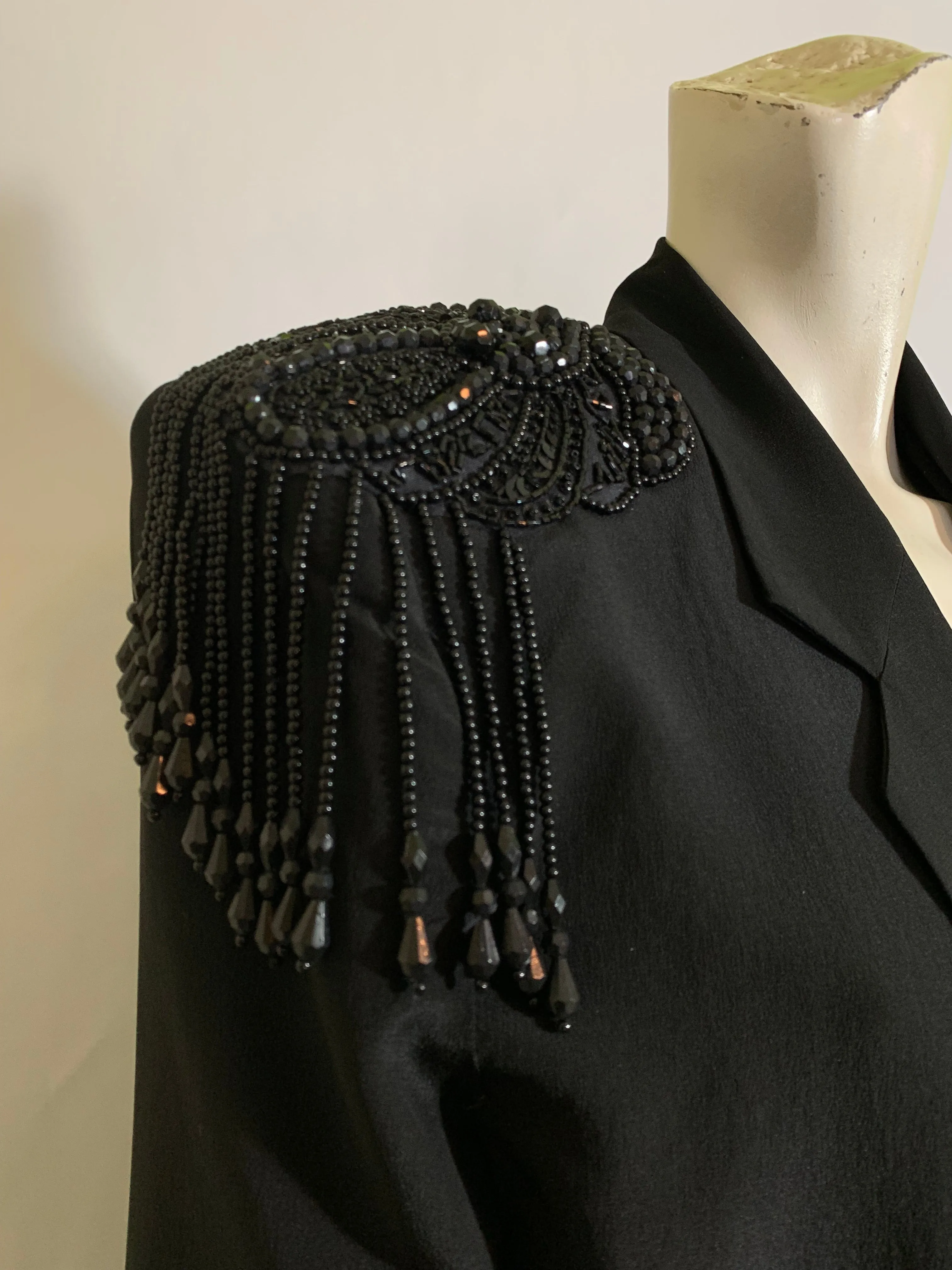 Black Oversized Boxy Blazer Jacket with Beaded Epaulets circa 1980s