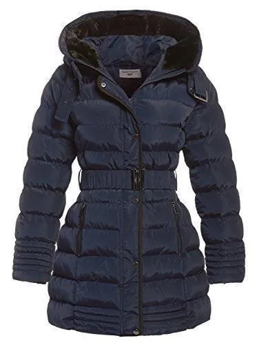 Black Padded and Quilted Parka with Fur lined Hood 