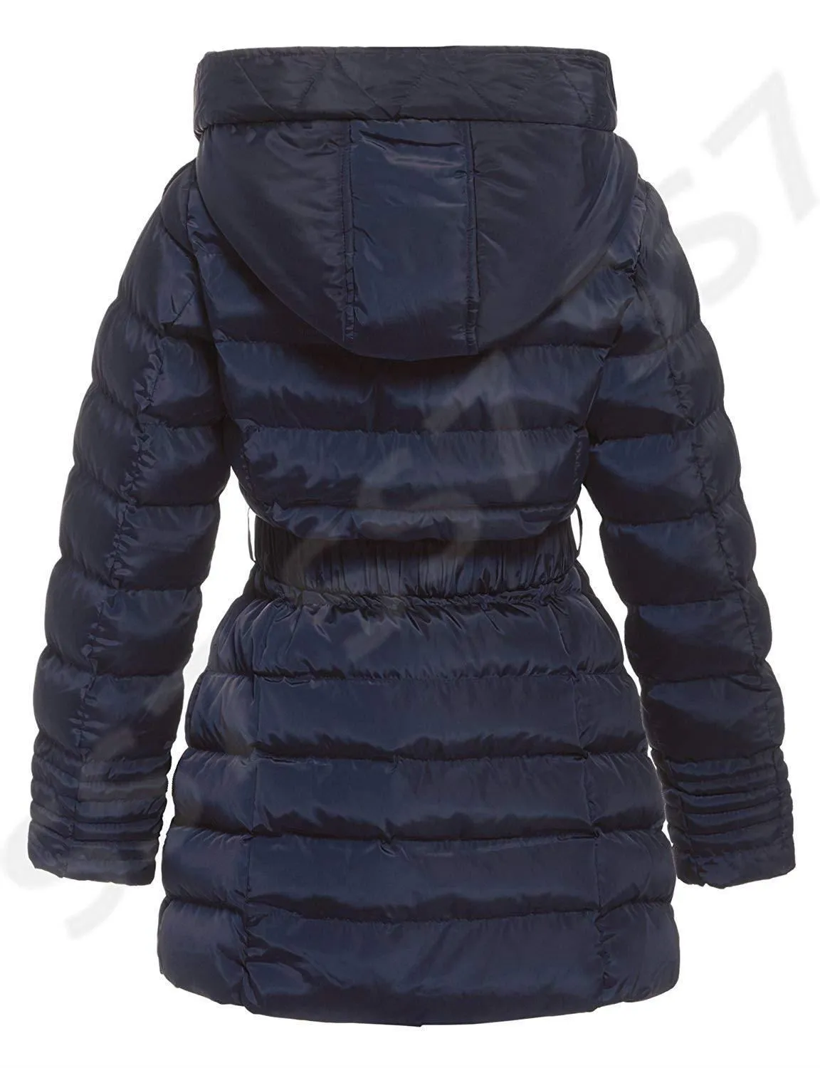 Black Padded and Quilted Parka with Fur lined Hood 