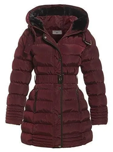 Black Padded and Quilted Parka with Fur lined Hood 