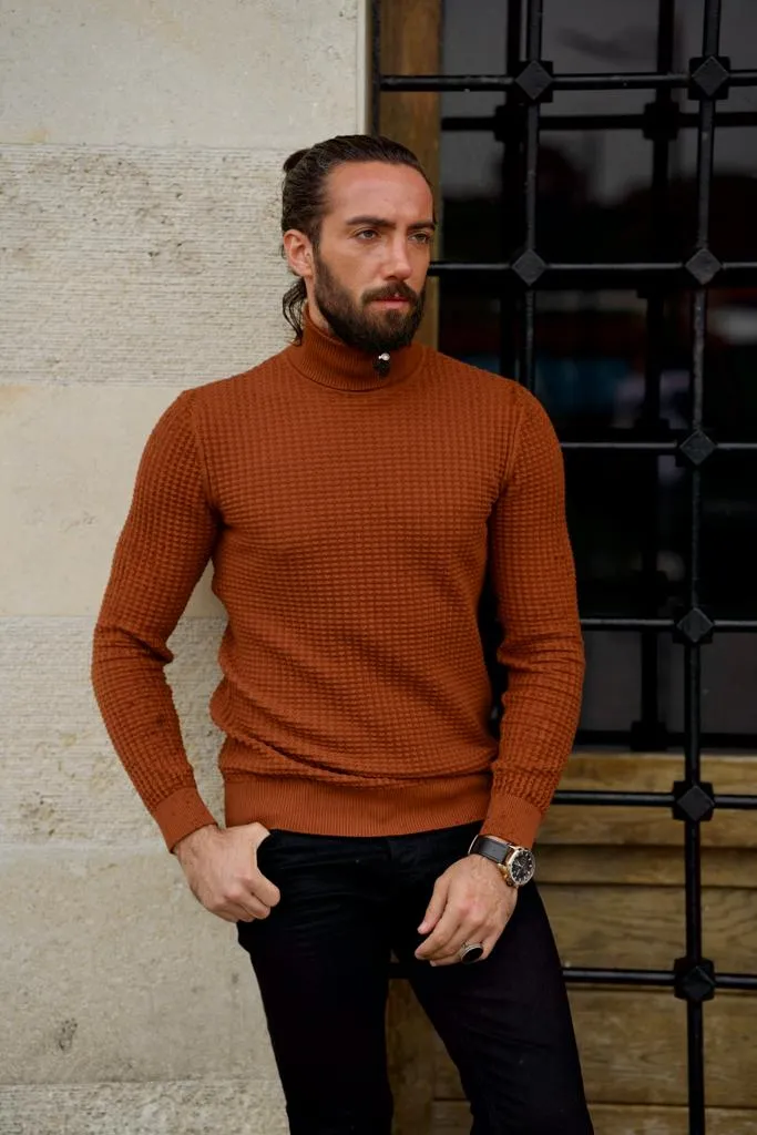 Bojoni Astoria Slim Fit Camel Turtleneck Sweater