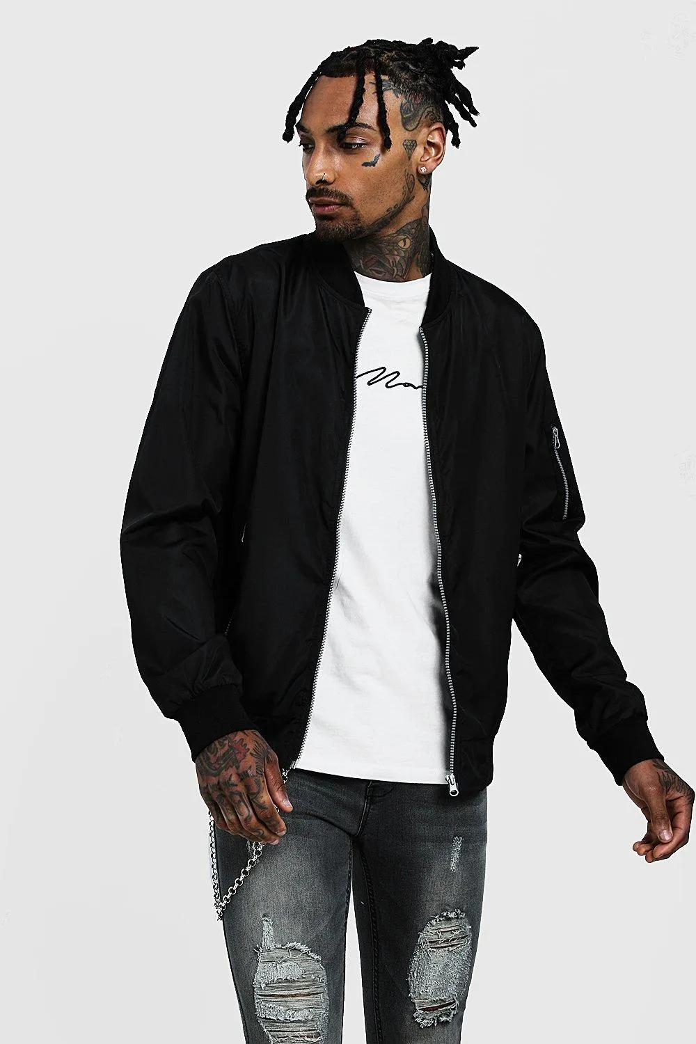 Bomber Jacket With Zip Pockets | boohooMAN UK