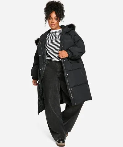 boohoo Womens Plus Faux Fur Hood Padded Parka