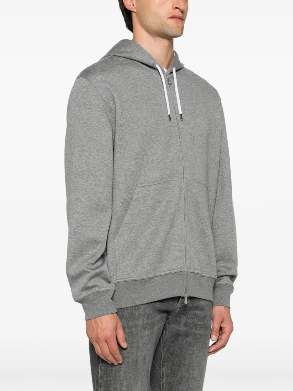 BRUNELLO CUCINELLI Men's Cotton Blend Hoodie with Zip Fastening and Pouch Pockets