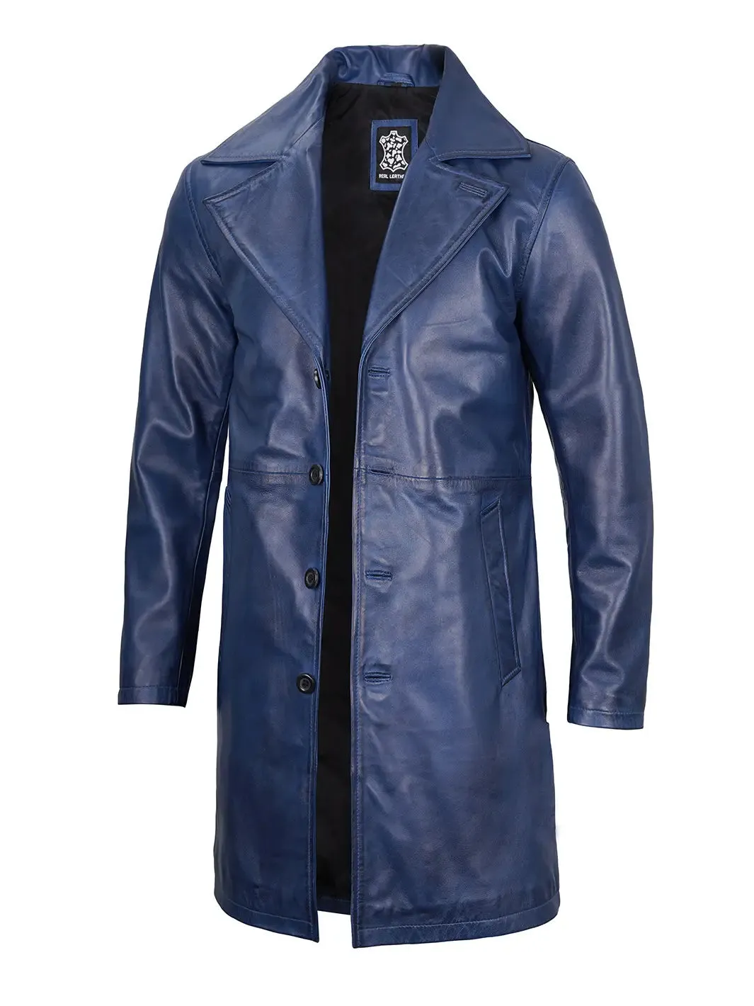 Bryson Blue Wax Real Leather Car Coat