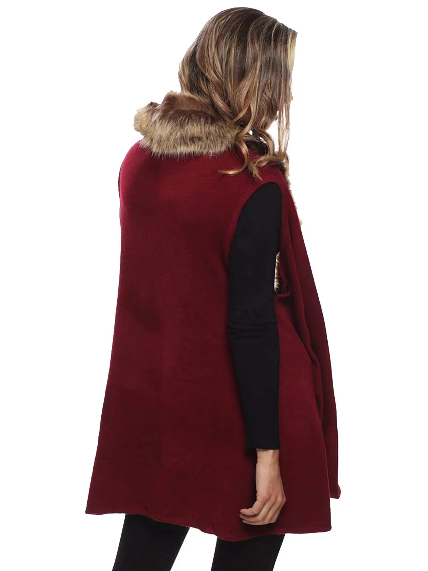 Burgundy Sleeveless Fur Trimmed Vest