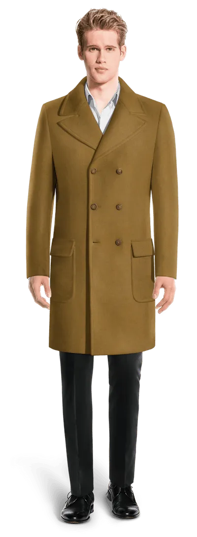 Camel Long Double-Breasted Coat