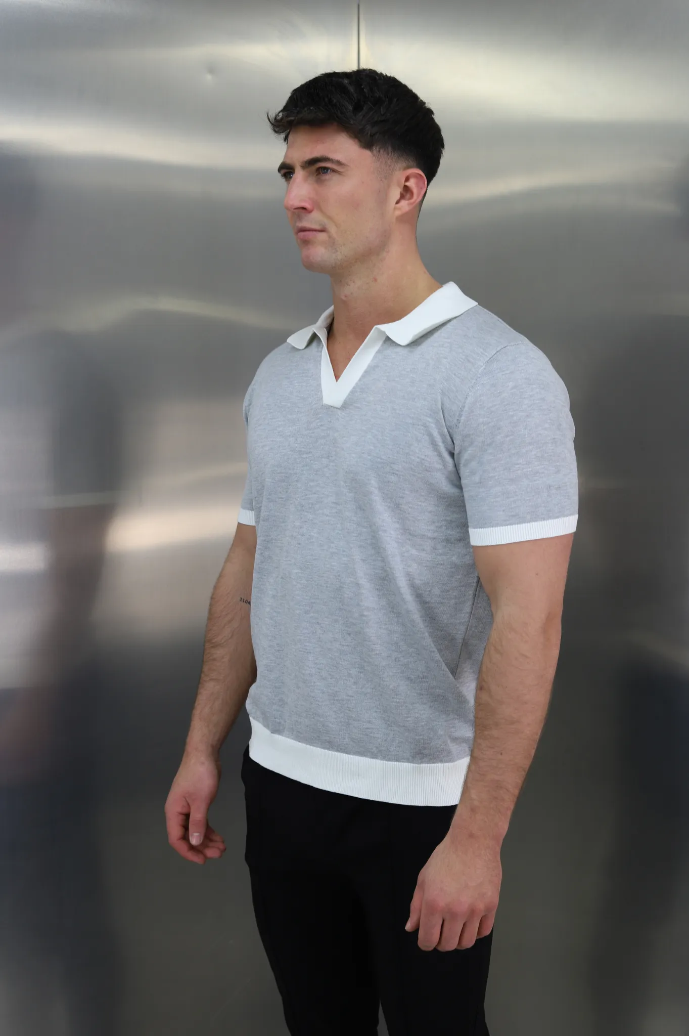 Capo Egyptian Cotton Contrast Cuban Collar Polo Shirt - Grey