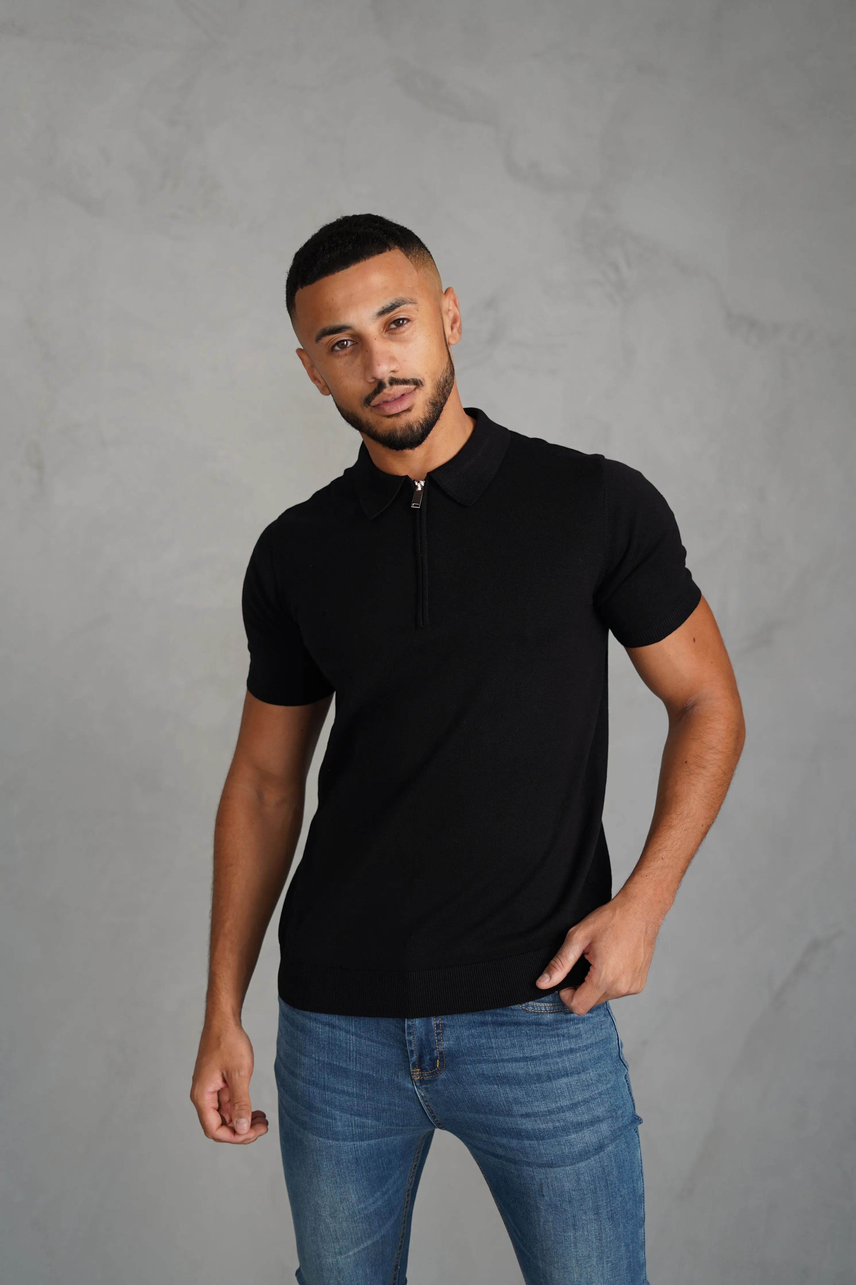 Capo Egyptian Cotton SS Zip Polo Shirt - Black