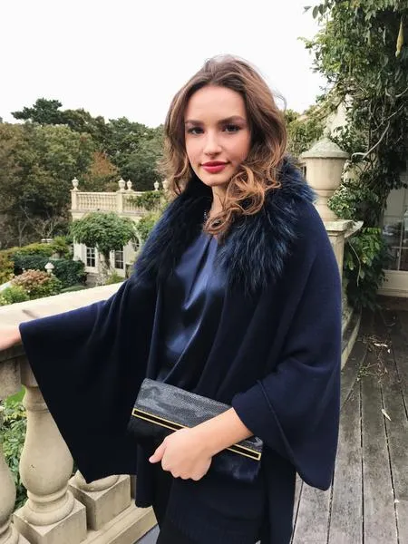 Cashmere and Fur Cape - Jet